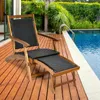 Kamp Mobilya Ahşap Veranda Salonu Sandalyesi Geri Çekilebilir Ayak Çekimi ve Rattan Tasarım Katlanabilir Açık Havuz Kenarda Bahçe Balkon Konfor Koltuğu