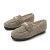 Casual schoenen Vrouw Flats Pearl-decoratie Loafers met pels slip-on ronde teen vrouwelijke sneakers modis jurk kralen winter slip aan op