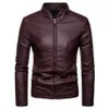 Mens Jackets Faux Leather Jacket Classic Stand Collar Motorcycle Coat Slim Fit with Full Zip Long Sleeve Winter Outdoor 240426