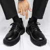 Sapatos casuais 2024 Men Korea Leather Plataform Oxfords Slip On Tottom Male Derby Supotos de Mens Praça de Toe Formal Vestido formal