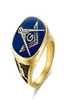 Nuevo anillo masónico dorado color acero inoxidable anillos grandes para hombres regalo de esmalte azul para hermano amigo3314695