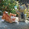 Pflanzer Pots Solar Garden Rasen Tierskulptur Lumineszenzharz Court Cat Art Statue Dekoration handgefertigtes Haus für Raum- und Büroforschung Q240429