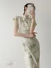 Abbigliamento etnico Donne migliorate Cheongsam 2024 manica corta Vintage Elegante in vita Long Dress Long Style Fashion Wedding Fashion