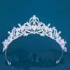 Tiaras Korean Girls Silver Color Metal Zielony Blue Crystal Tiara Crown For Women Wedding Party Bridal Bride Cornestone Crown