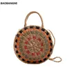 Shoulder Bags Fashion Round Straw Bag Hand-knit Contrast Color Beach Large Capacity Literary One-shoulder Crossbody Woven