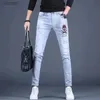 Herren Jeans Herren hochwertige zerrissene Jeanshosen bestickt und gedruckt Stretch Jeans Leicht luxuriöser koreanischer koreanischer Slim Fit Casual Jeans;Wx