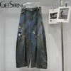 Jeans femminile femminile 2024 Girl Summer Resped Design Lavato a gamba Lava larga tutti i pantaloni di denim lunghi casual sciolti