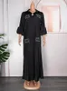 Casual Dresses 2024 Turn-Down Collar Shirt For Women African Turkiet Boubou Dubai Muslim Black Abayas Office Ladies Overalls Party Gowns