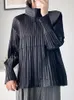 Polos da donna Miyake Donne pieghettate Donne a colori solidi camicetta casual con cerniera a maniche lunghe 2024 giacca di moda coreana autunnale