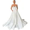 Robes Pearls chérie mariée Ligne A pour les détails robe de mariée en satin Vestidos de Novia Sweep Train Corset Back Designer Bridal Bridal Robes Signer