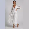 Frauen sexy Strandkleider 2024 Bikini Bikini Decken Kimono Halbärmel Robe Kleid Blume Druck V-Ausschnitt Maxi