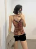 Damestanks Japanse streetwear Red Crop Top Vintage Spring Summer Basic Lace Camisole Fashion Classical Plaid Vest Off Shoulder Casual