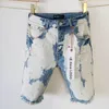 Lila Designer Herren Jeans Shorts Casual Denim Shortpants Street Hip Hop
