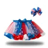 Kleidungssets Kinder kleine Mädchen Amerikanische Flaggenmuster Tutu -Rock mit Bowknot Hair Clip rot weiß blau Stern Streifen Tüll 4. Juli