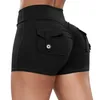 Frauen Pocket Yoga Shorts Cross High Taille Scrunch Butty Fitness Athletic Fitnessboten sexy schnelle Trockner -Trainingskleidung 240422