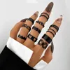 Band Rings Fashion 22 Piece Heart-Shaped Black Ring Set för Womens Retro Geometric Cross Pearl Fary Finger Finger Party Jewelry Q240429