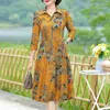 Casual jurken van middelbare leeftijd oudere dameskleding Spring Summer Fashion Print Elegant Rapel 3/4 Sleeve Slim Midi Dress Vestido