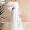 Lässige Kleider Sommer sonnengelanger Frauen weißer Spitze Strand trägerloser lang Ärmel lose sexy Off Schulter Boho Baumwolle Maxi weibliche Kleid