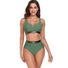 Women's Swimwear AROHA 2024 Sexy Bikini Swimwear Womens Two-Piece Gold Plated Belt Detail High Waist Biquin Swimsuit Plus Size Bathers Beachwear d240429