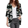 Frauenblusen Blumen gedruckt drei Viertelhülle Loose Bluse Modes Cardigan Shirt Top Size 4