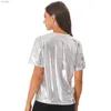 Dames T-shirt Womens Shiny Metal Short Sheeved T-shirt met ronde halslijn en massief kleuren shirt gesneden top gebruikt voor carnaval dance club kostuumeswx