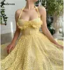 Party Dresses Smileven Yellow A Line Lace Prom Dress Halter Neck Ankle Length Evening Corset Graduation Gowns