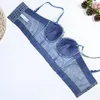 Frauen Tanks Frauen Sommer Denim Bodycon Crop Top mit BH zum Abnutzen der High Street Crystal Diamonds Tassel Club Party Bustier Camisole Tops