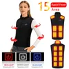 Herrtankstoppar 15 Area uppvärmning Vest Men/Women Casual V-Neck USB Uppvärmd smart kontroll Temperaturjacka Cotton Coat Winter Hunting