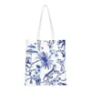 Shopping Bags Funny Playful Menagerie Blue And White Chinoiseire Pattern Tote Porcelain Canvas Groceries Shopper Shoulder Bag