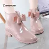 Comemore moda kaymaz kadın su ayakkabıları düşük topuk kısa ovalar Galoshes Gumboots Moda Kadınlar Kauçuk Yağmur Botları 42 240428