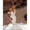 Bruids designer jurken zeemeermin trouwjurk van de schouderbanden kristallen kralen satijnstrand ruches op maat gemaakte vestidos de novia plus size
