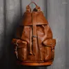 Backpack Vintage Genuine Leather Men Casual Wild Large Capacity Laptop Backpacks Male Travel Bags Men's First Layer Of