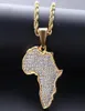 Hip Hop African Maps Full Drill Pendant Necklaces 14kK Gold Plated Set Auger Crystal Stainless Steel Necklace Mens Women Jewelry G9253677