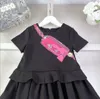 Lüks Çocuk Elbise Yaz Kız Tasarımcı Giyim Moda Çocuklar Mektup Ayı Tek Omuz Çantası Baskılı Kısa Kol Elbise Z7964