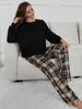 Abbigliamento per il sonno da donna Donne Piajama Set Solid Long Slve Pantaloni a quadri a flusso integrale Panda Stampa 2 pezzi Slpwear Female Nightwear Homwear Cloth Y240426