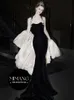 black Evening Dress Runway Fashion 2024 New Light Luxury and Sexy Open Back Adult Halter Black Evening Dress for Women