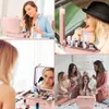 Kosmetisk arrangör makeup väska ljusbox stor led med justerbar spegelyta för separat förvaring vattentät bärbar makeup rosa q240429