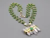 GuaiGuai Jewelry 4 Strands White Pearl Green Crystal Chain Bezel Set Chain Statement Clear Quartz Jades Pendant Necklace4208786