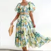 Casual Dresses Pastoral Gentle 2024 Women's Bohemian Floral-Print Off-Shoulder Vacuum Style Sexig lös klänning lång