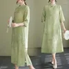 Ethnic Clothing 2024 Chinese Vintage Cheongsam Dress Traditional Flower Print Cotton Linen Qipao Oriental Folk A-line