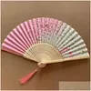 PARTINE faveur vintage de style chinois fleur de cerise en bambou pliant fan de silk gift exquis pour invité ou comme décorations intérieures del dh6ia