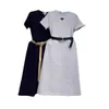 Basic & Casual Dresses designer 2024 Summer New Triangle Label Emblem Elastic Slim Fit Mid length Short Sleeve Dress Women's Long K6CP