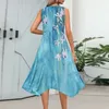 Vestidos casuais vestido de colete de vestido boêmio mangas midi praia midi praia com tanque de linha A irregular feminina para o verão