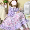 Robes décontractées japonais sweet lolita op robe femme mignon cartoon imprimer arc ruffles manches longues filles kawaii princesse fête vestidos