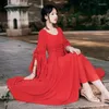 Sukienki swobodne Yosimi Red szyfonowe Długie kobiety sukienka Elegancka 2024 Summer Maxi O-Neck Rękaw Dres Empire Even Every Party Vestidos