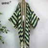 Winyi Kimono Africa Summer Boho Stripe Print Beach Swimwear Elegant Cardigan Sexy Holiday Maxi Beach Wear Swimsuit Evening Jurk 240424