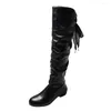 Stiefel Mode Frauen Frühling Botas Frauen Stretch Pu Leder Schuhe Frau Schwarz Rot weiß Roma Knielänge