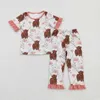 Set di abbigliamento bambine all'ingrosso a maniche corte per bambini occidentali camicie floreali di mucca maglietta per bambini pantaloni cactus panys outfit per bambini