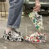 Casual Shoes Women's Thick-soled Sneakers 2024 Fashion Painted Graffiti Lace Up Sports Women Flat Pu Leather Ladies Running