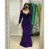 Mermaid Muslim Evening Sleeves Sequins Purples Dresses Party Prom Sweep Train Long Dress For Special Ocn